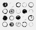 Set of monochrome abstract vector grunge round textures.